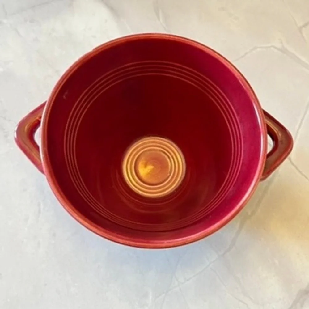 Fiesta Scarlet Red Sugar Bowl Base with Handles Art Deco Ceramic Footed Bowl